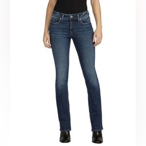 Silver Jeans Co “Elyse” Dark Wash Mid Rise Slim Boot Cut Jeans W/ Raw Hem Sz 28